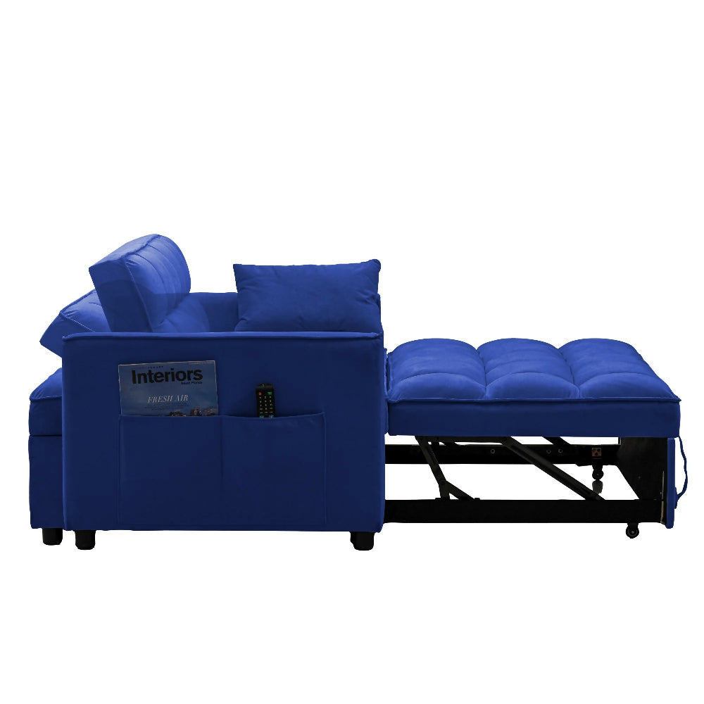 Sofá Cama 2 Puestos Azul Tela Aeidi