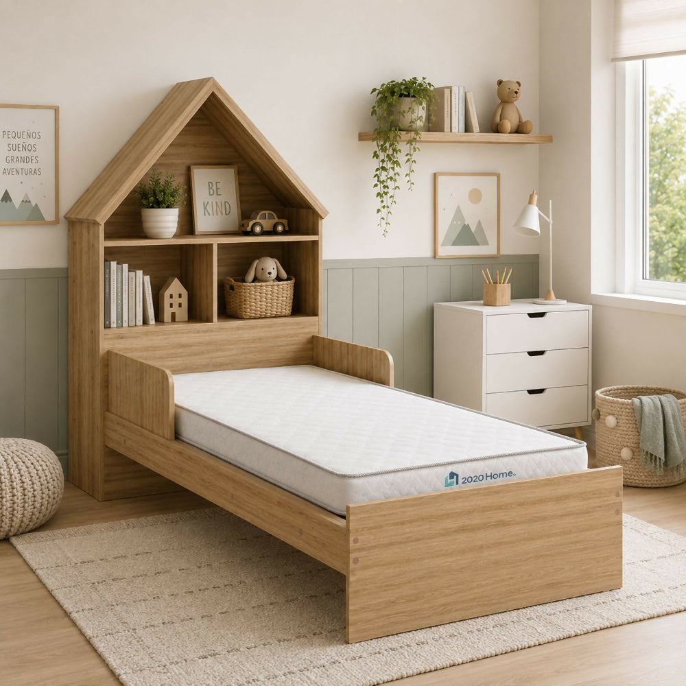 Cama infantil Ariel almendra con colchoneta 90x1,90 cm