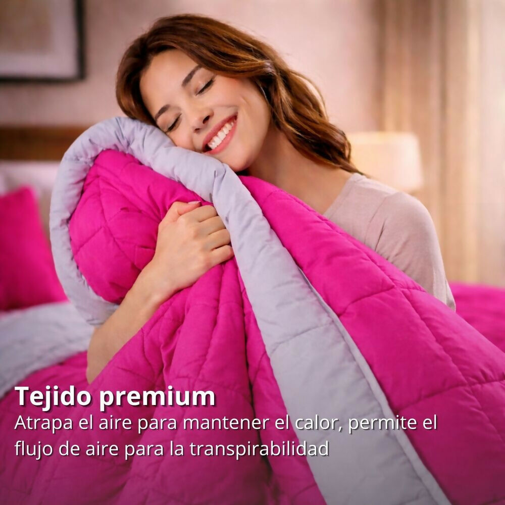 Edredon cubrelecho queen doble faz fucsia gris