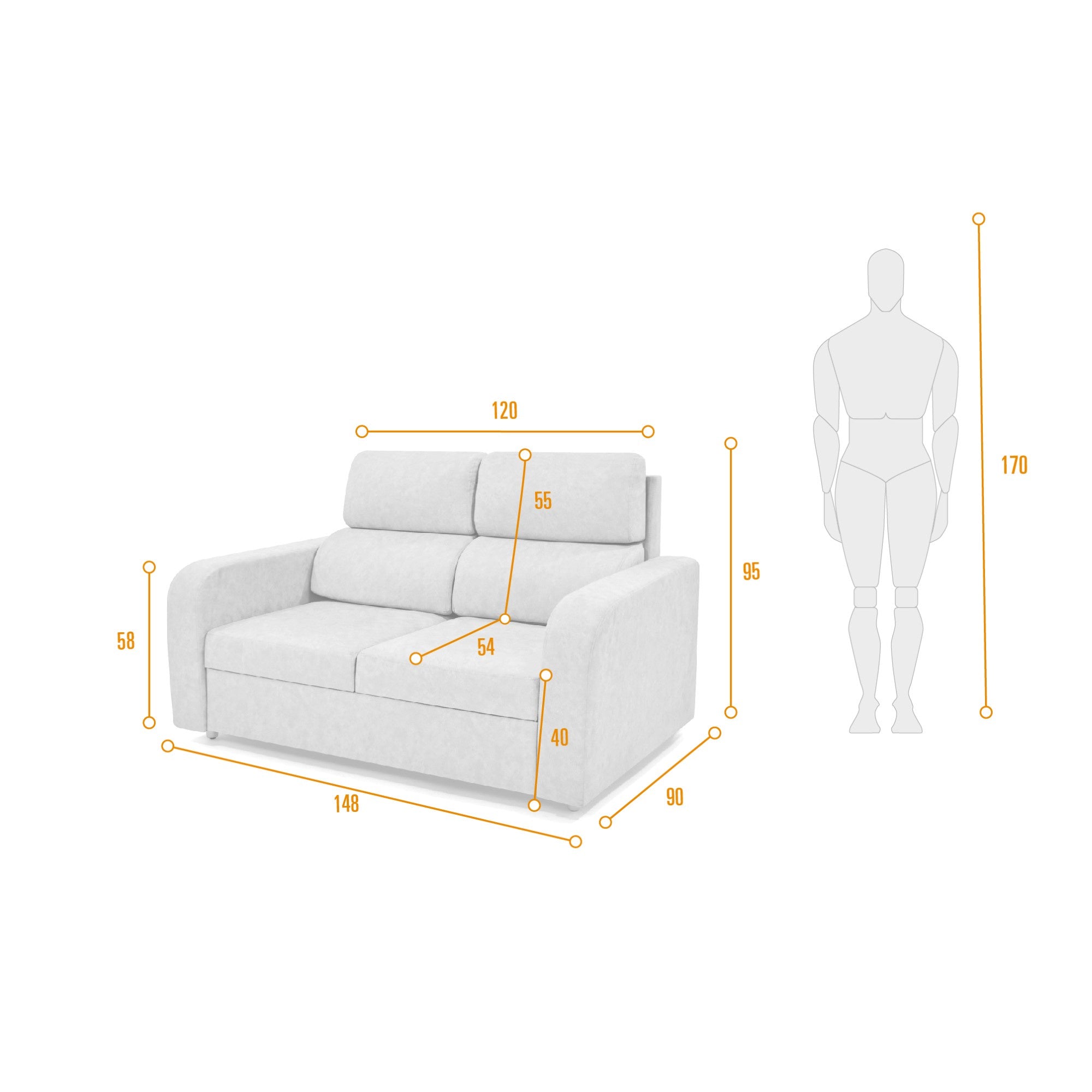 Sofa Bary 2P Tela Poliester Beige