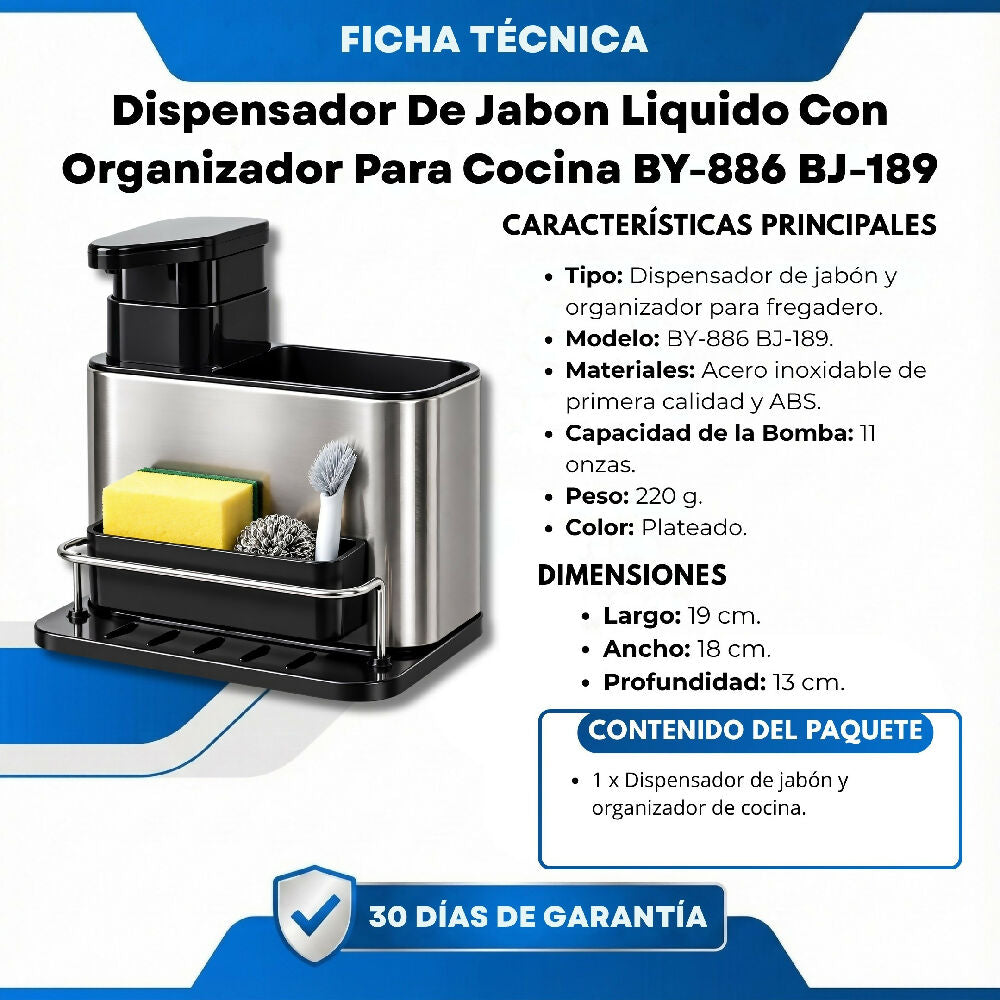 Dispensador De Jabon Liquido Con Organizador Para Cocina BY-886 BJ-189