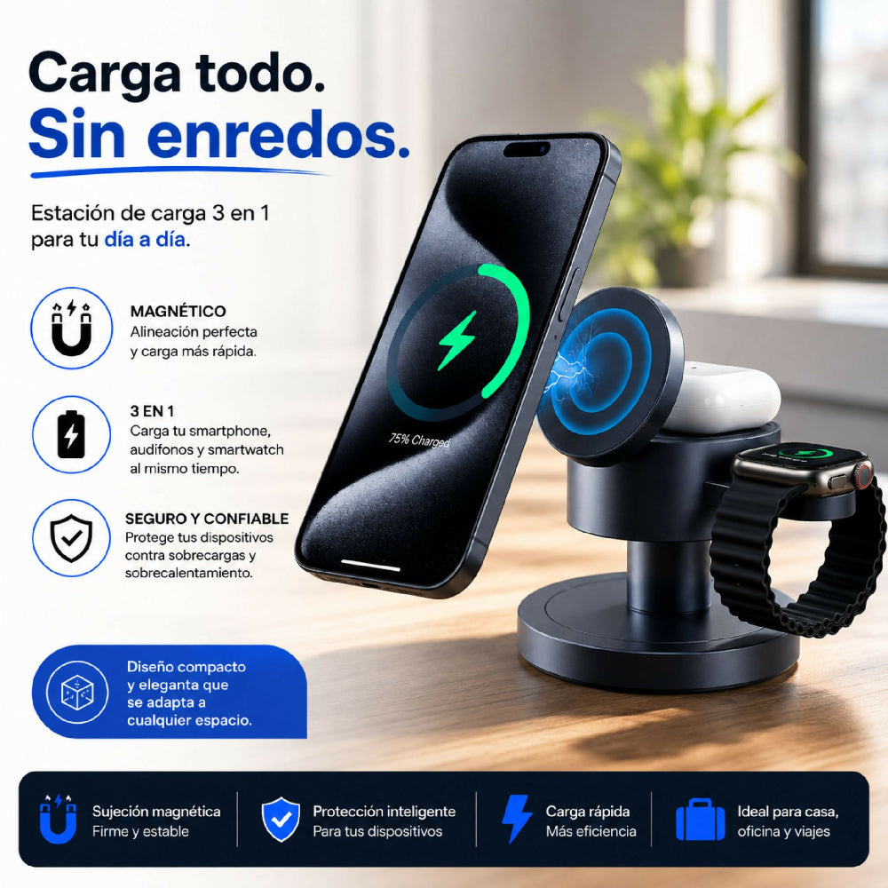 Estación De Carga Inalámbrica 4 En 1 15W Con Lámpara Tipo Hongo