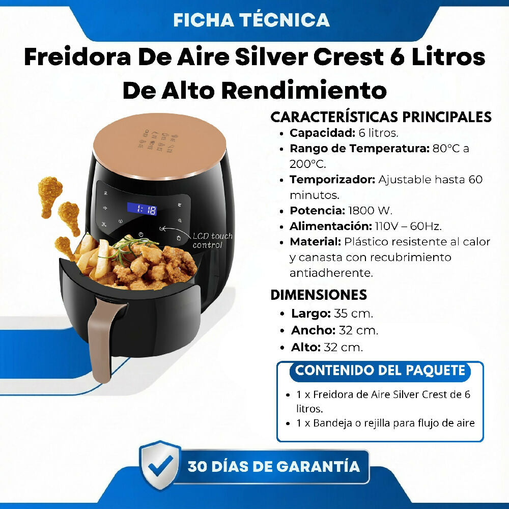 Freidora De Aire Silver Crest 6 Litros De Alto Rendimiento