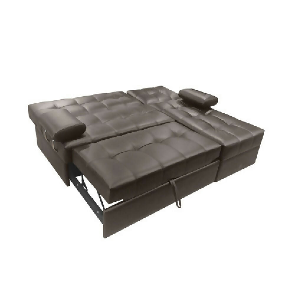Sofá Cama Angela En L Con Brazos Cuero Sintético Café