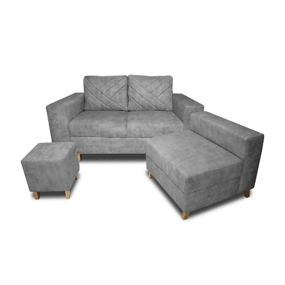 Sala Amsterdam + Silla + Puff en Tela Amigable Con Mascotas 150X72X155 Cm Gris