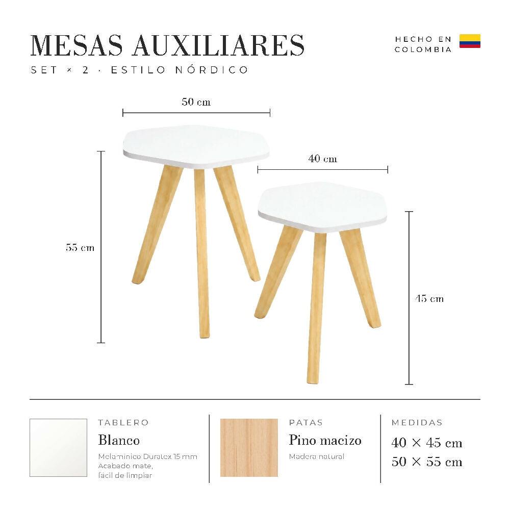 Mesa Auxiliar Nórdica Hexagonal - Set x 2 - Mediana & Grande