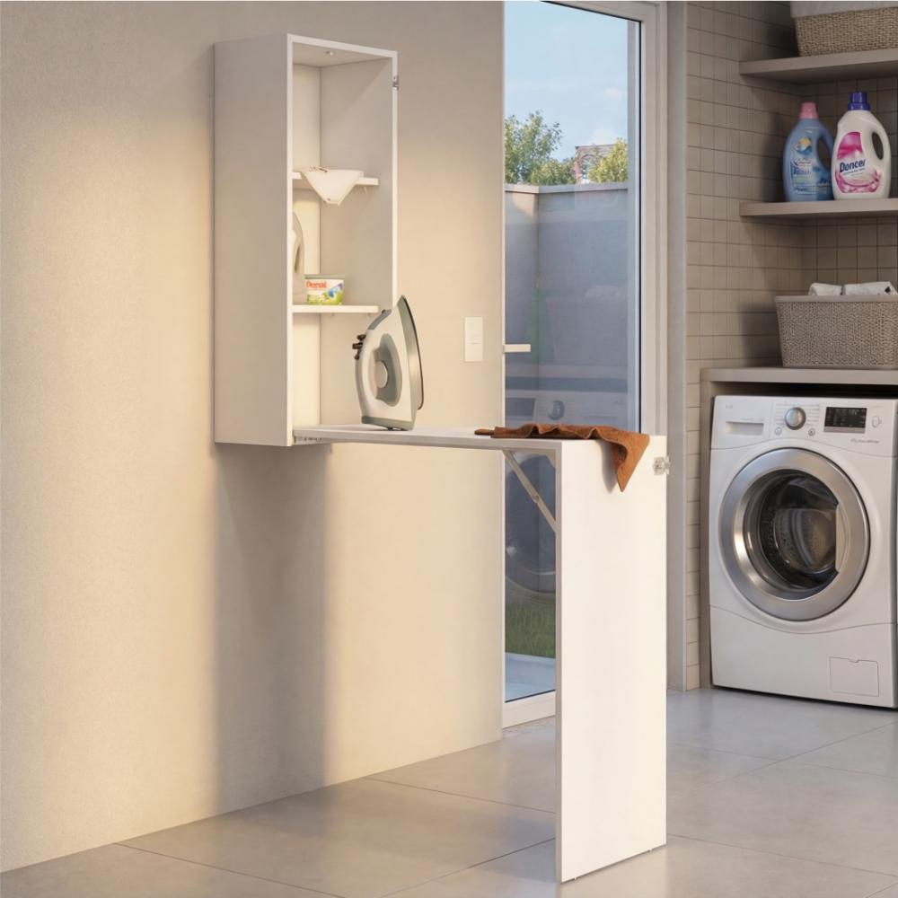 Mesa Para Planchar Plegable a la Pared Vesper, Blanco, con Amplia Superficie Baja Para Almacenamiento ZF