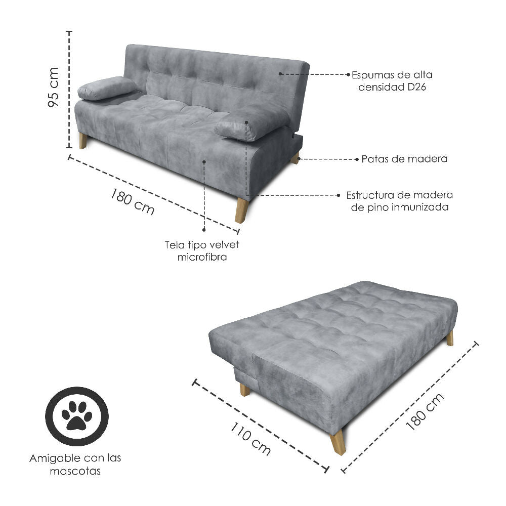 Sofa cama 3 Posiciones Leroy Tela Gris