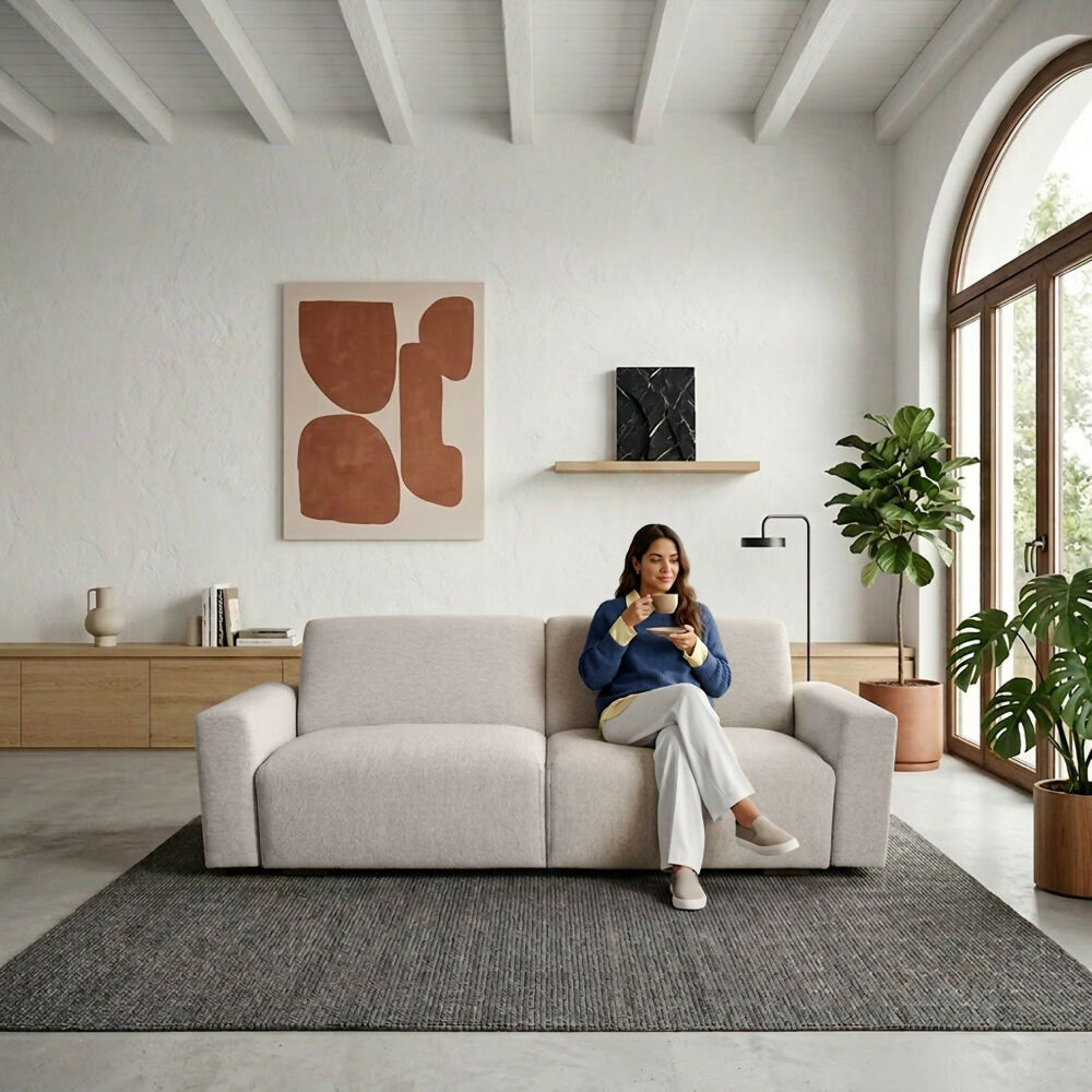 Sofa Cama Boston 225x91x80 cm Con Brazos Removibles Tela Beige