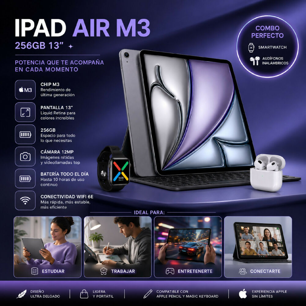 Tablet Apple iPad Air 13'' M3 256gb Diseño UltraDelgado Gris + Obsequio