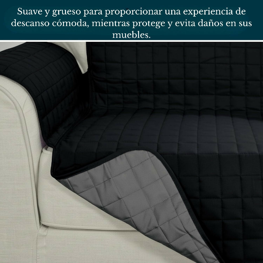 Protector de Sofá 2 Puestos Acolchado Doble Faz Unicolor Negro y Gris