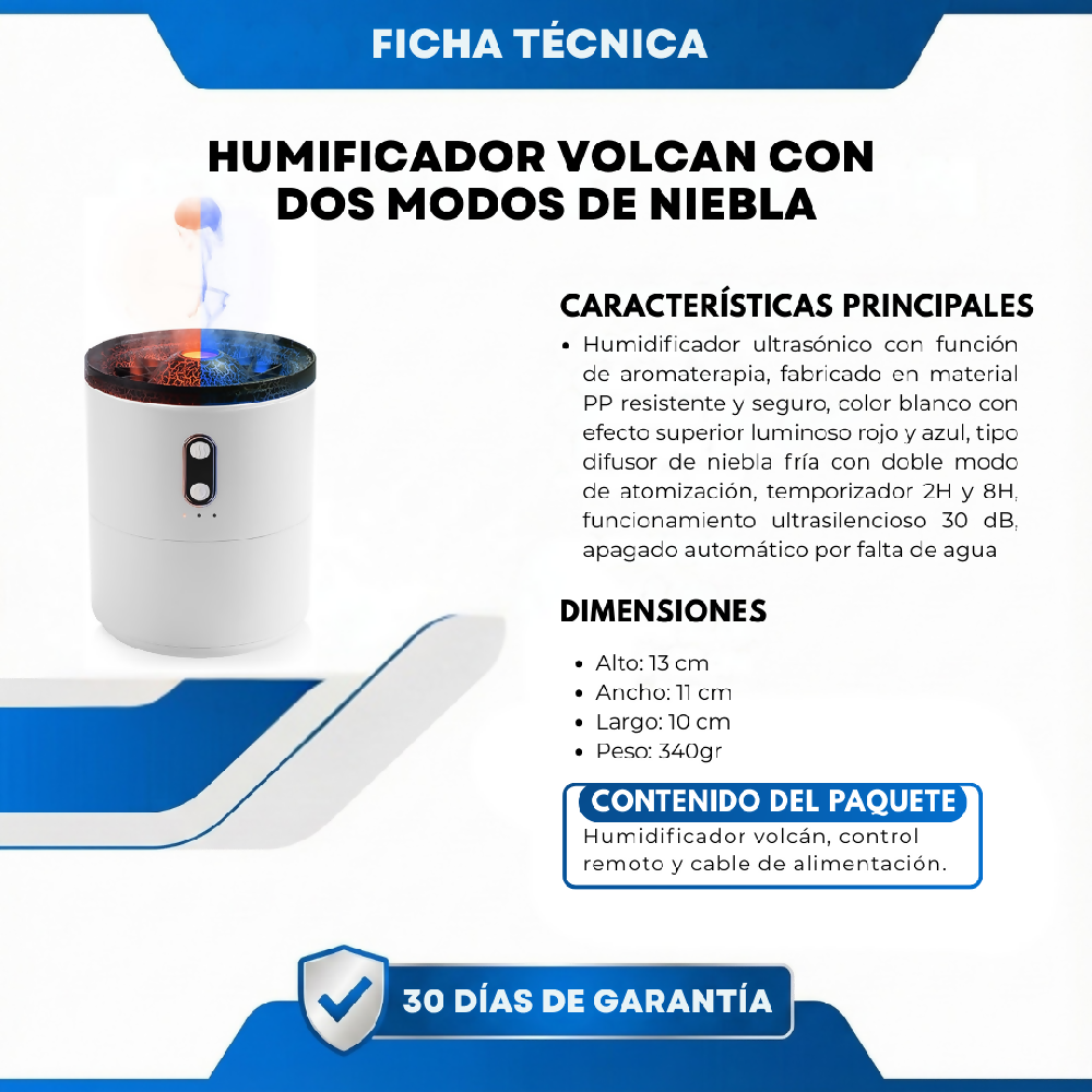 Humidificador Volcán Con Dos Modos De Niebla Difusor Aromático Decorativo Con Efecto Relajante