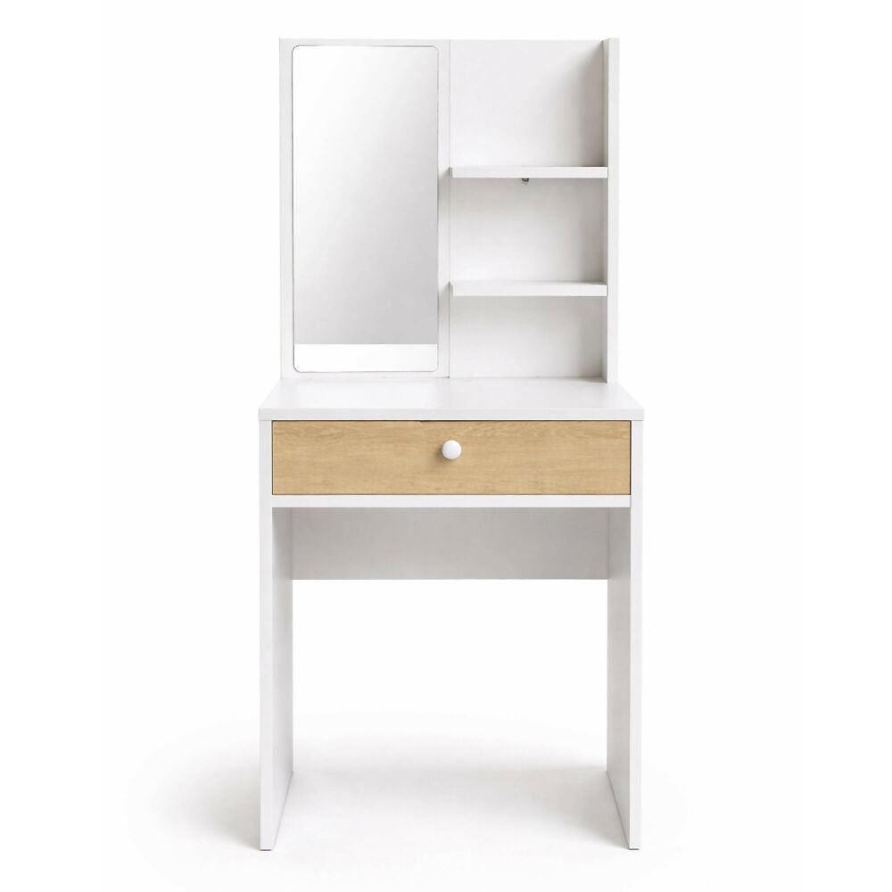 Tocador Touluse con Espejo Repisas 140x70x40cm Blanco-Madera