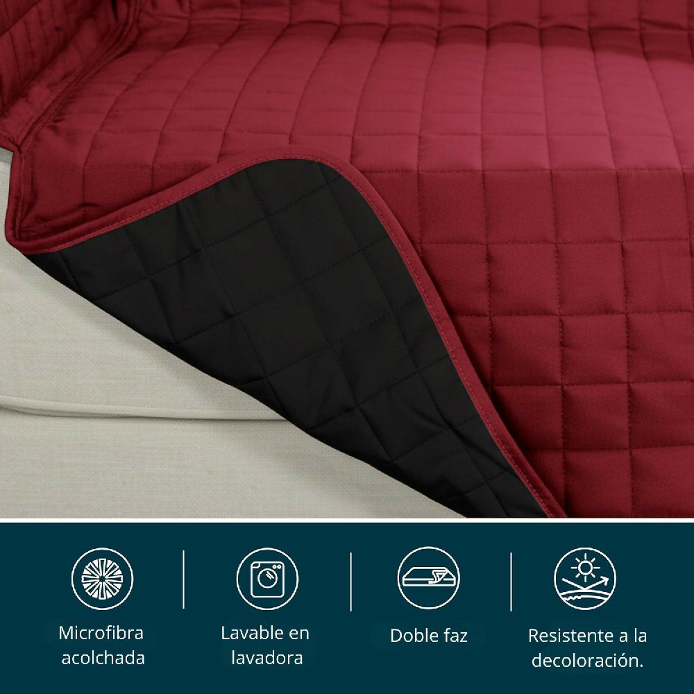 Protector de Sofá 2 Puestos Acolchado Doble Faz Unicolor Negro y Gris