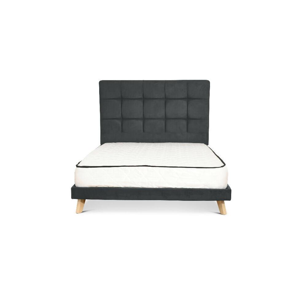 Set Cabecero Capitoneado Brend y Basecama Queen Gris