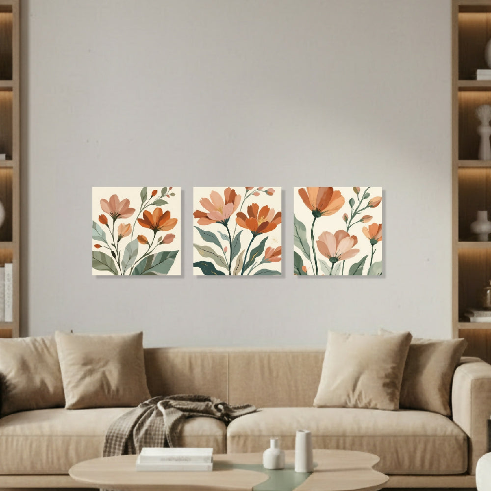 Lienzo Canvas Cuadro Tríptico Natural Orgánico 34x34cm c/u