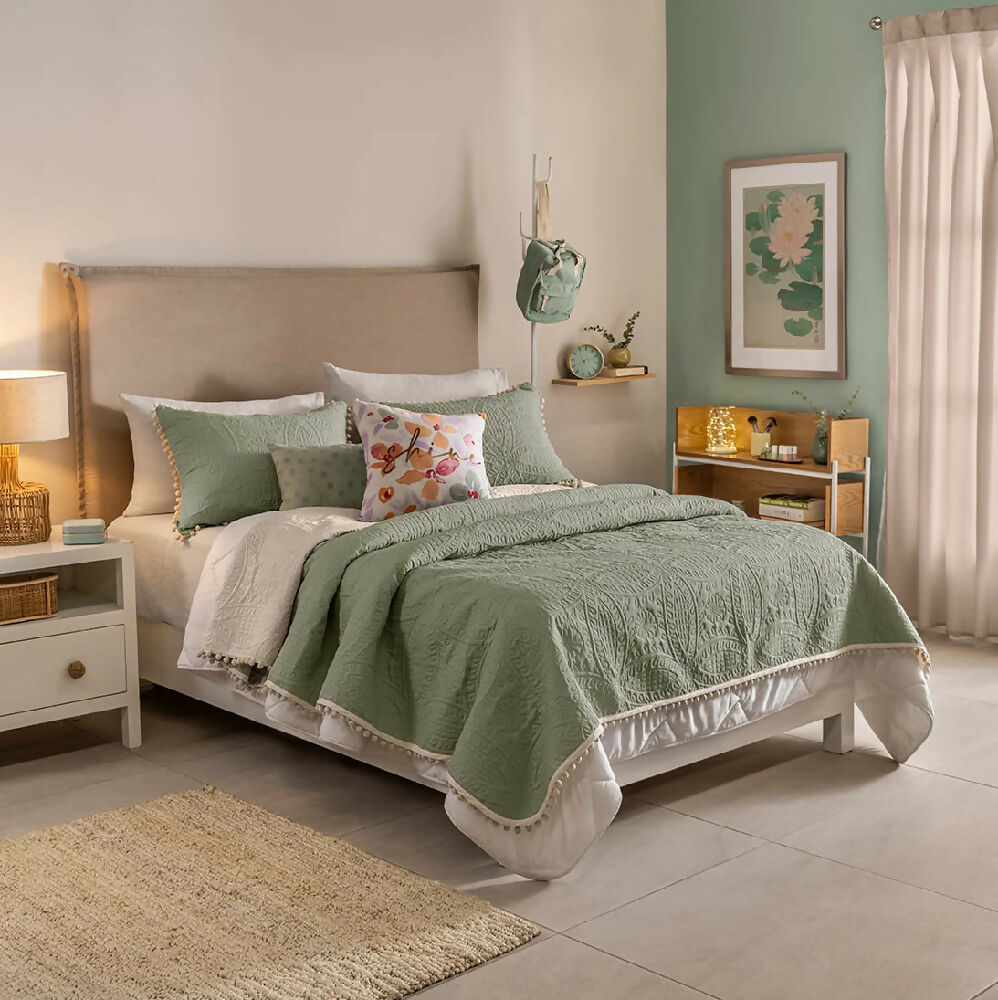 Juego Edredon Jade, para Cama Doble y Queen, 2 Vistas (Incluye 2 Fundas 2 Cojines)