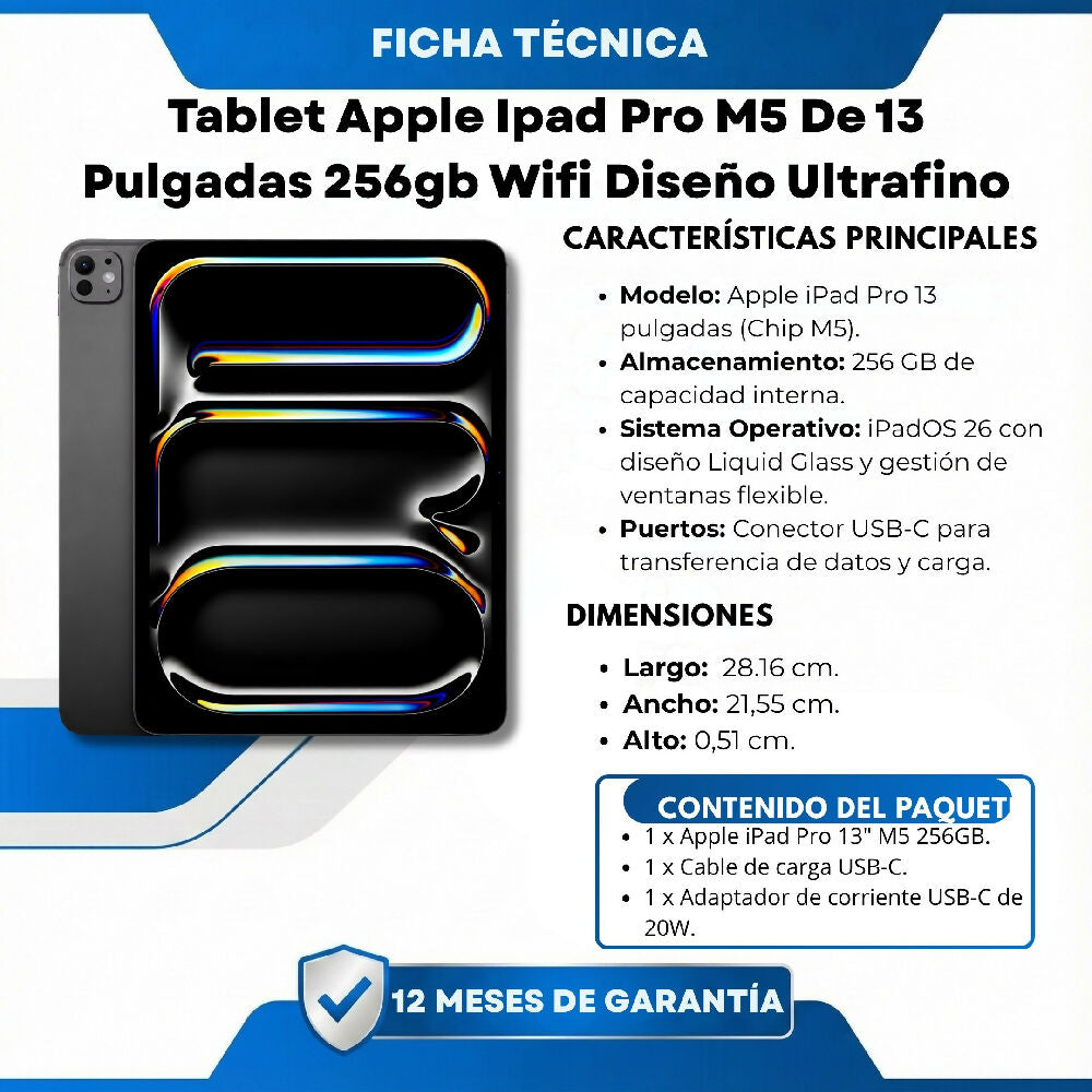 Tablet Apple Ipad Pro M5 De 13 Pulgadas 256gb Wifi Diseño Ultrafino Negro