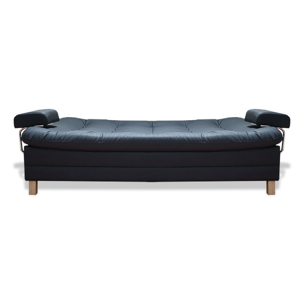 Sofacama Rouss Tipo Cuero Negro Con Brazos Extraibles + Cojines
