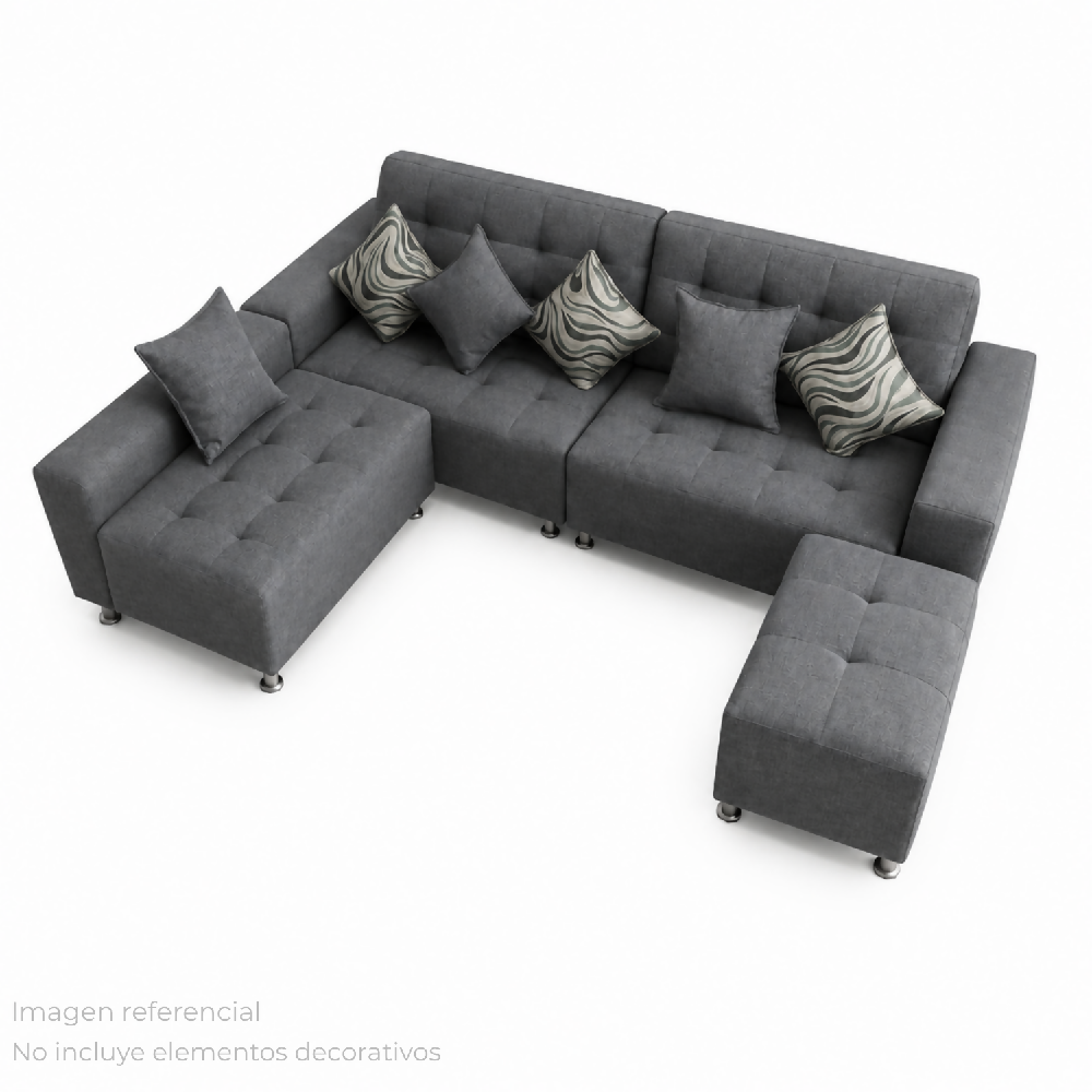 Sofá en L Leo Modular Tela Antifluidos Gris 3 Puestos 235x75x83