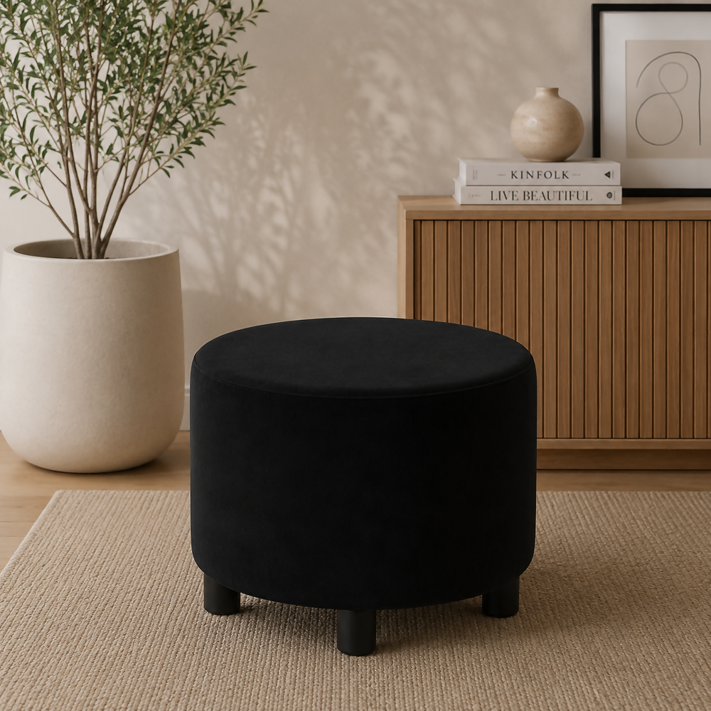 Puff Redondo 40x40 Negro Tela