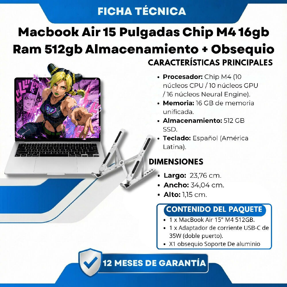 Macbook Air 15 Pulgadas Chip M4 16gb Ram 512gb Almacenamiento Laptop Apple De Alta Eficiencia + Obsequio