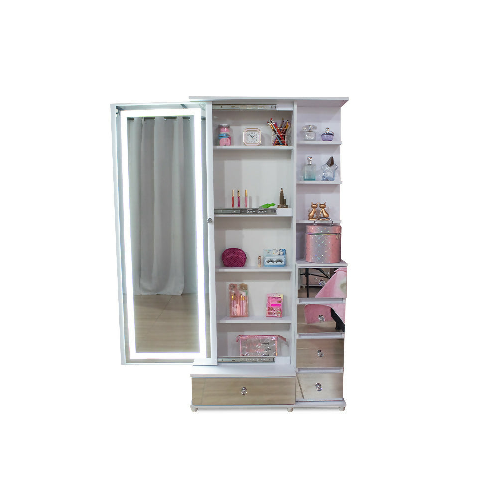 Vanity puerta abatible plata Espejo Led