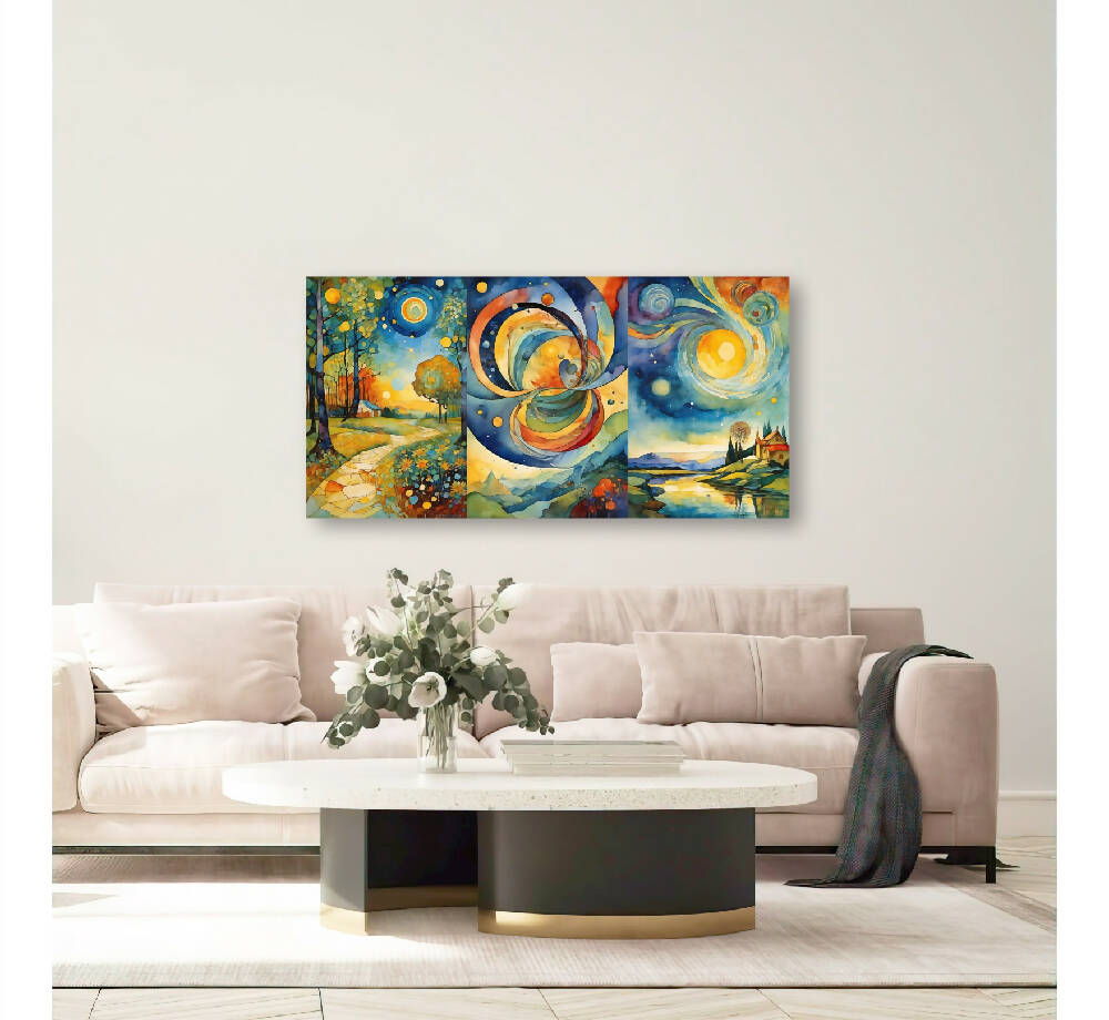Lienzo Cuadro Decorativo Acuarela Paisaje Abstracto 34X72CM