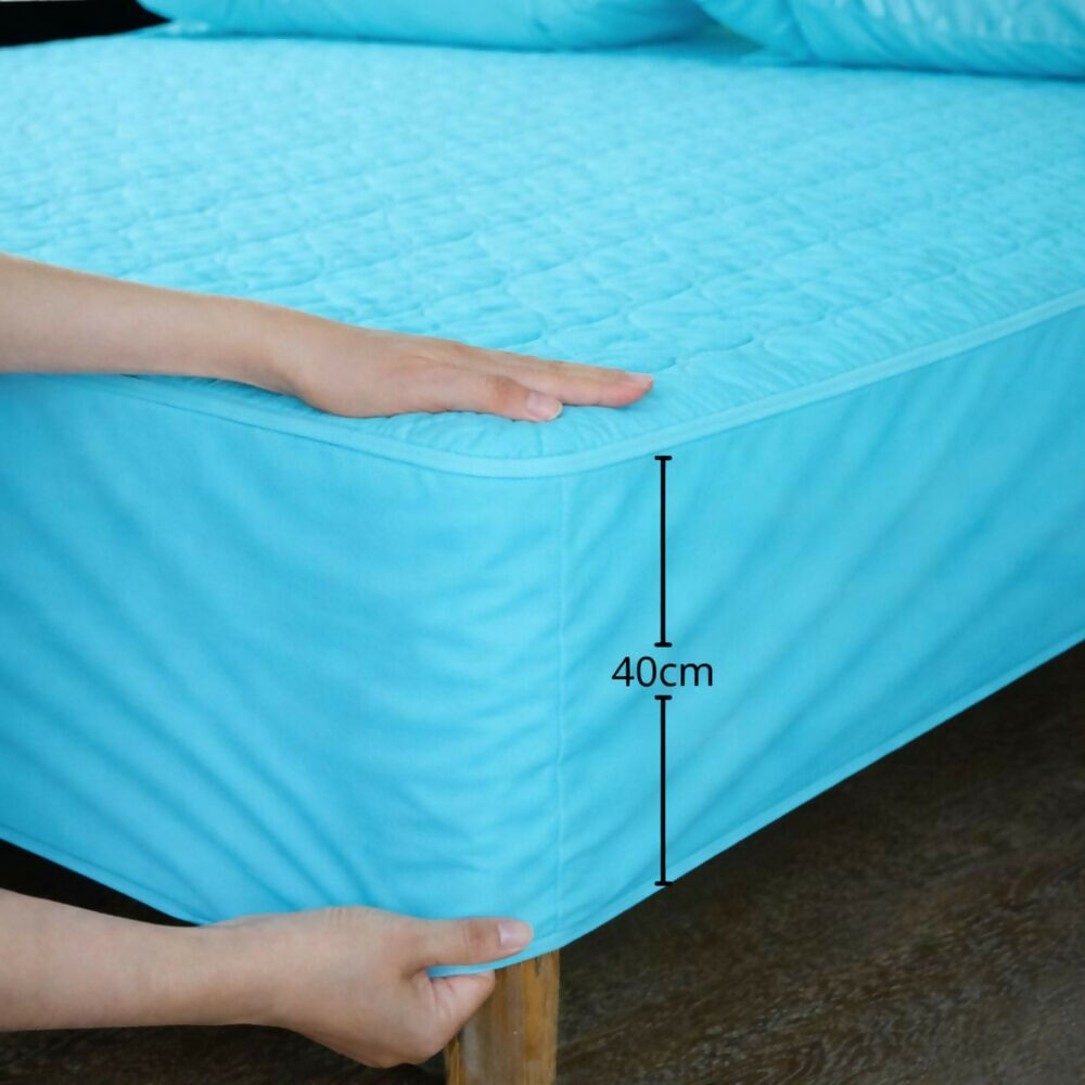 Combo protector colchon king acolchado turquesa 200x200cm