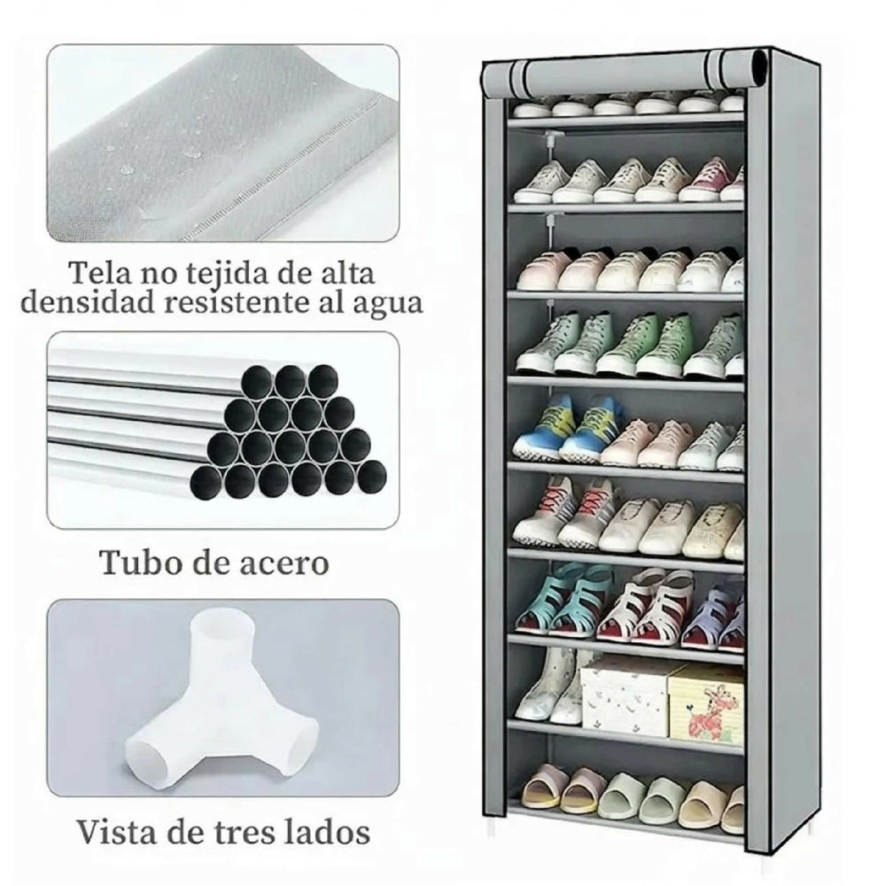 Zapatero Organizador De 9 Niveles Gran Capacidad Para 27 Pares Estante De Calzado Vertical Gris