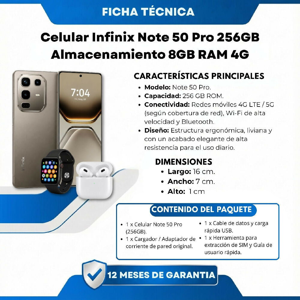 Smartphone Infinix Note 50 Pro 256GB Libre Marrón + 2 Regalos Incluidos