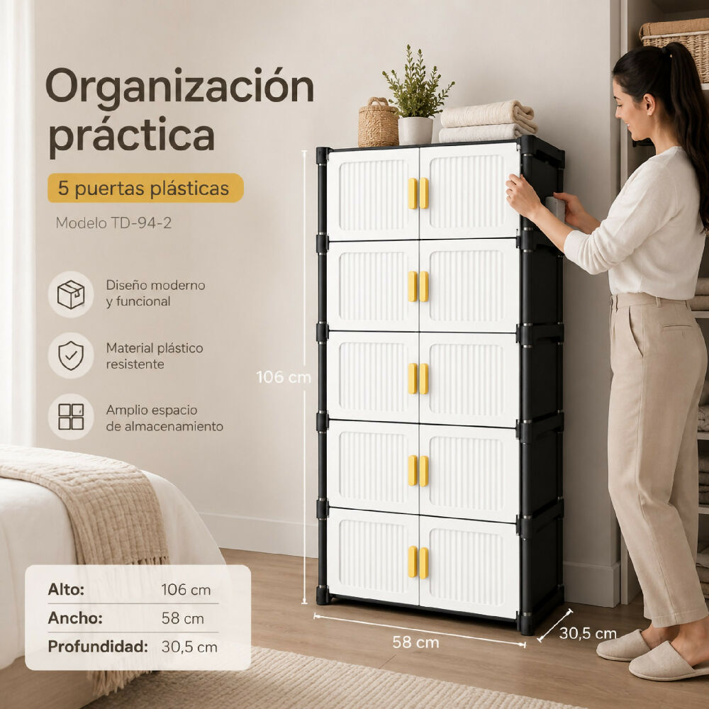 Mueble Organizador 5 Niveles Multiusos Tipo Armario Con Puertas Y Manijas TD-94-2