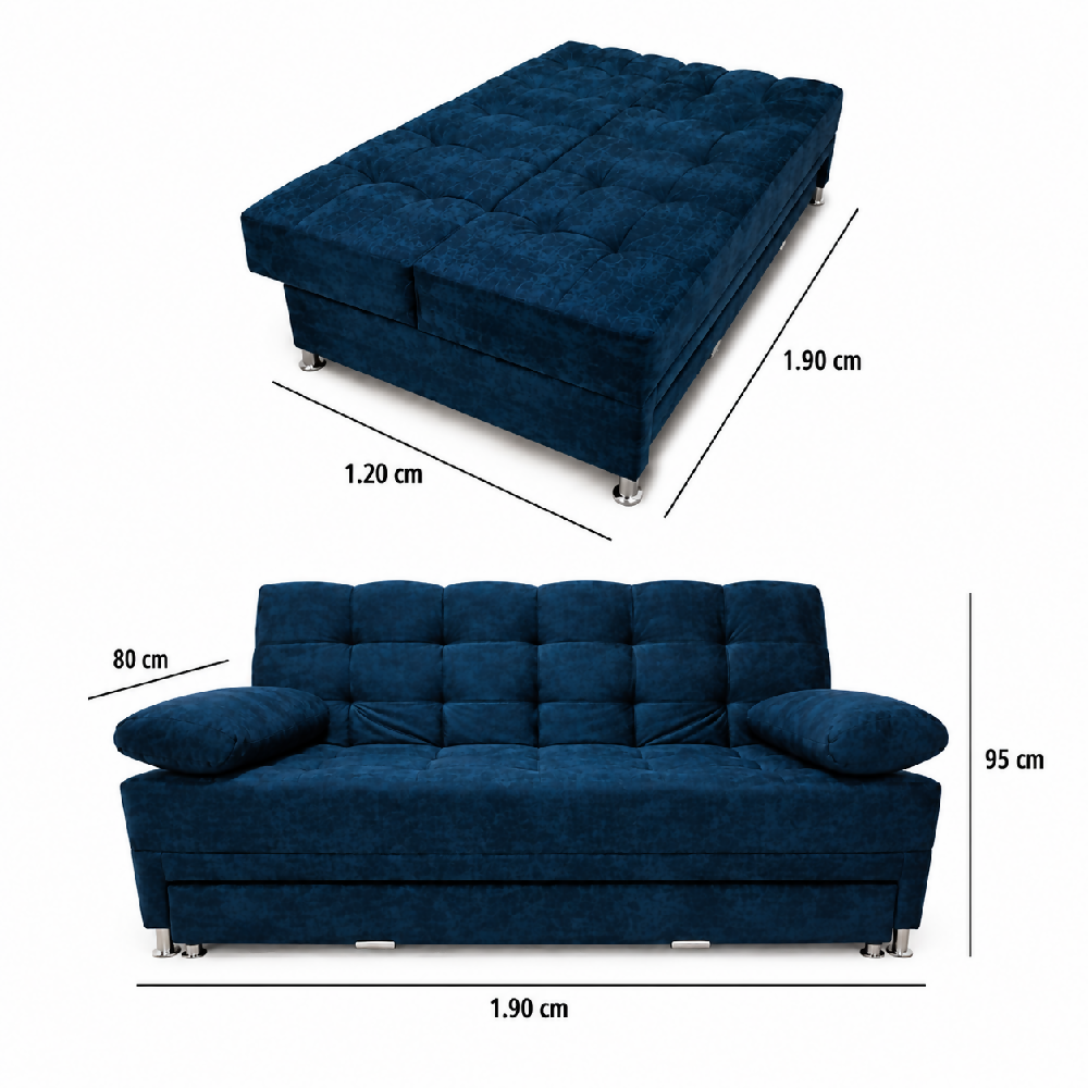 Sofa Cama Tarima Arkan 190x95x80 Tela Petfriendly Azul Petroleo