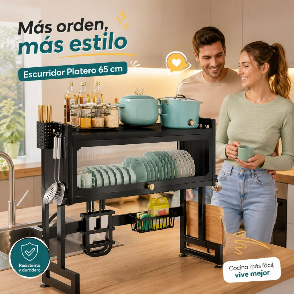 Escurridor De Platos Con Gabinete Y Tapa De 65 Cm Organizador De Loza
