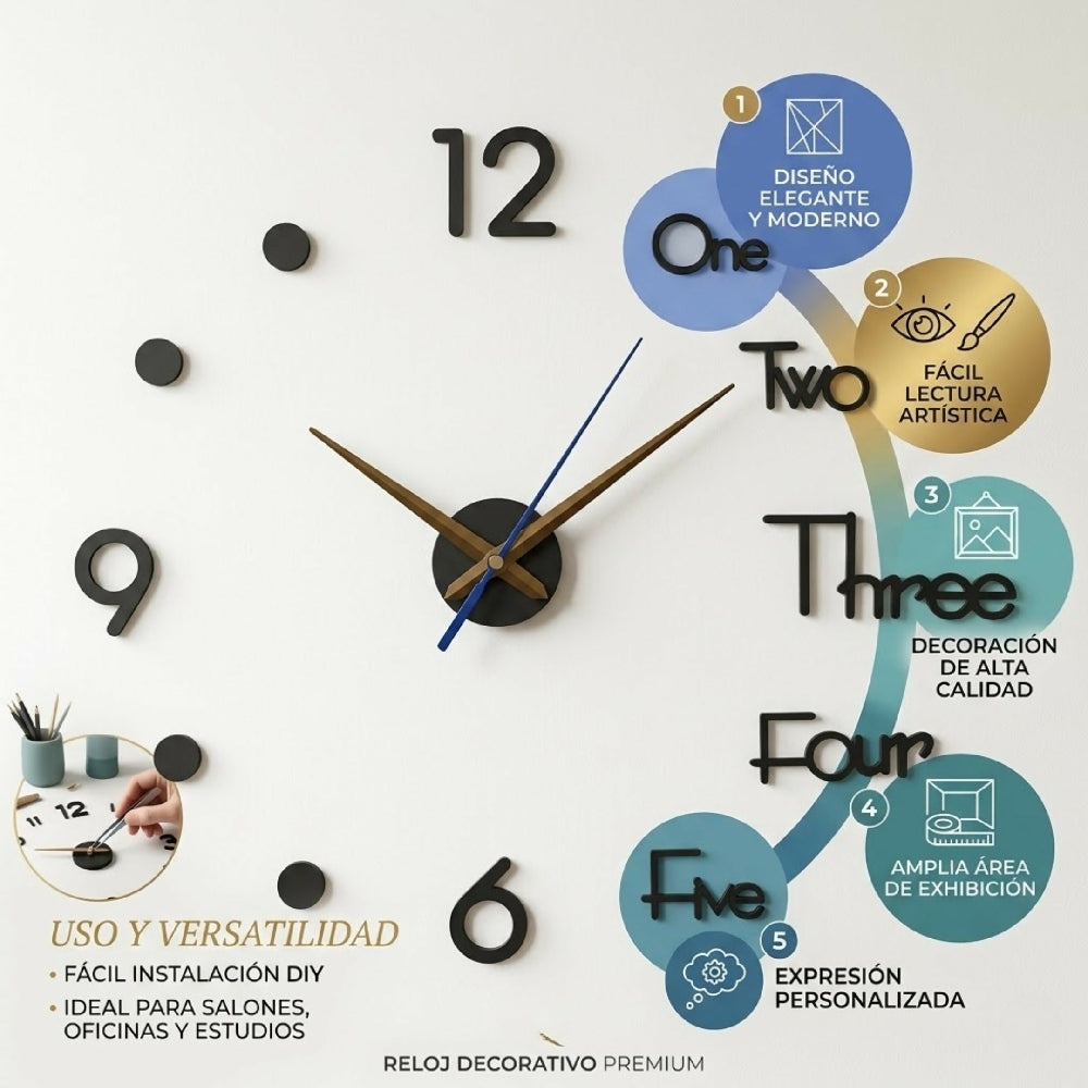 Reloj De Pared Grande Moderno ZH1738 De 40cm Con Diseño Elegante