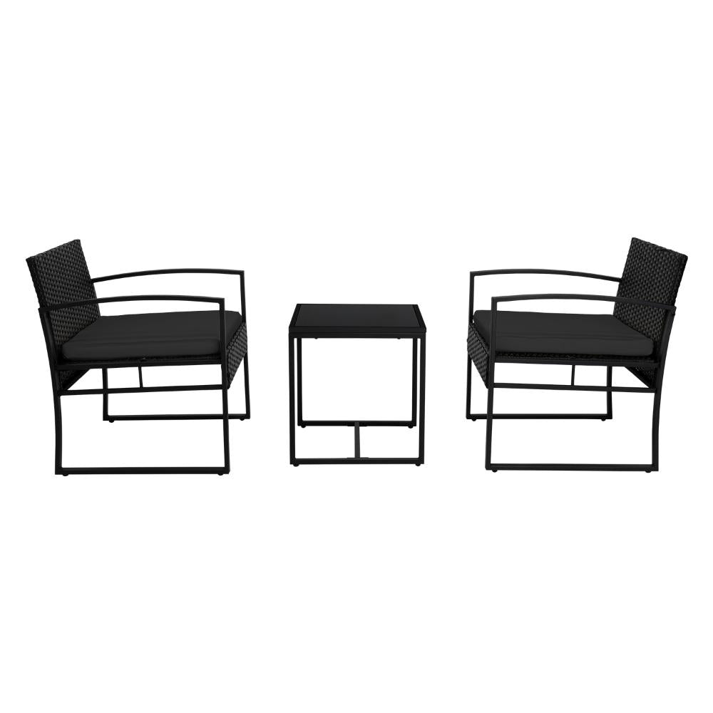 Juego de Sala Exterior Granate, Negro, con Marco de Acero Galvanizado Acabado En Polvo y Dos Sillas