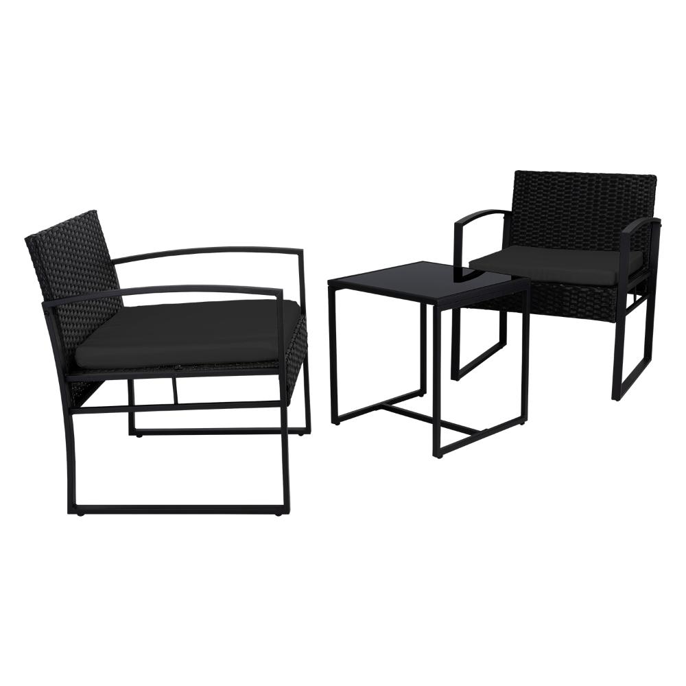 Juego de Sala Exterior Granate, Negro, con Marco de Acero Galvanizado Acabado En Polvo y Dos Sillas