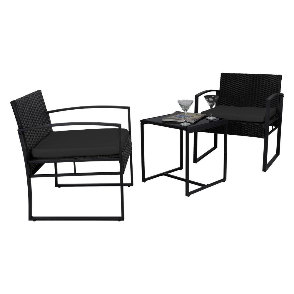Juego de Sala Exterior Granate, Negro, con Marco de Acero Galvanizado Acabado En Polvo y Dos Sillas