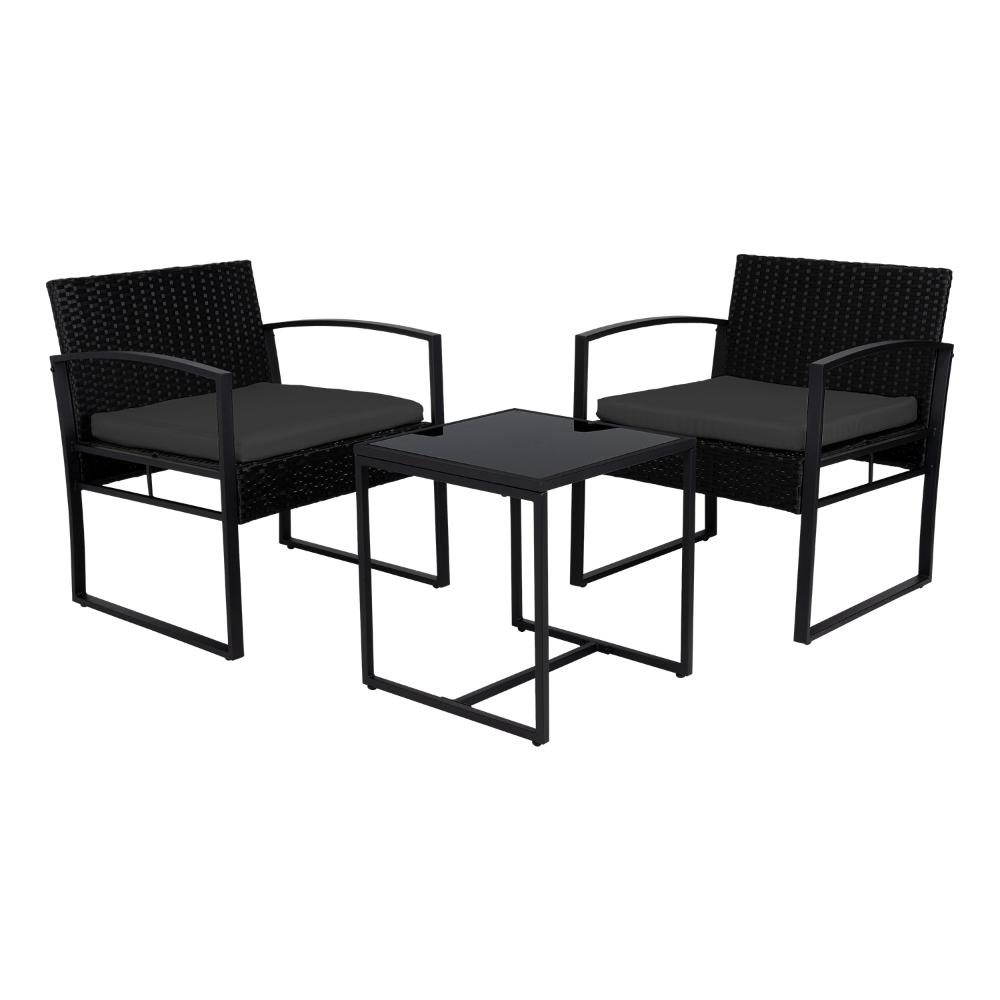 Juego de Sala Exterior Granate, Negro, con Marco de Acero Galvanizado Acabado En Polvo y Dos Sillas