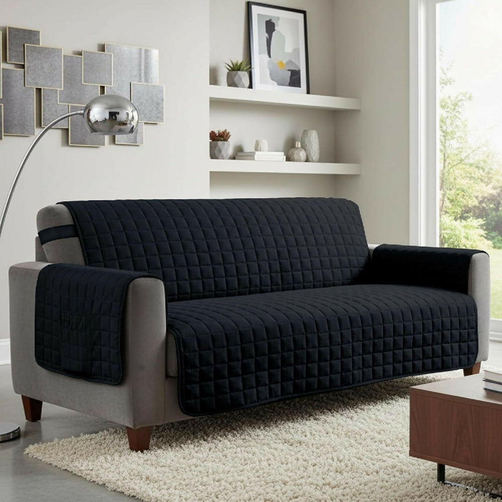 Protector de Sofá 3 Puestos Acolchado Doble Faz Unicolor Negro y Gris