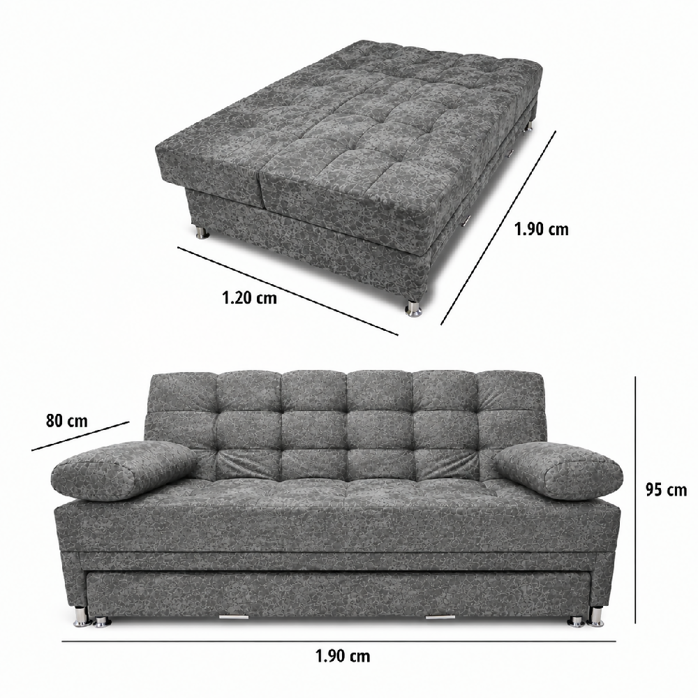 Sofa Cama Tarima Arkan 190x95x80 Tela Petfriendly Gris