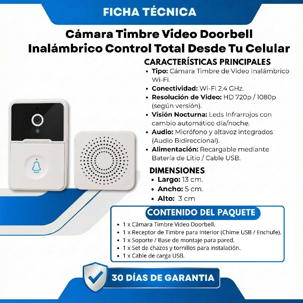 Cámara Timbre Video Doorbell Inalámbrico Control Total Desde Tu Celular