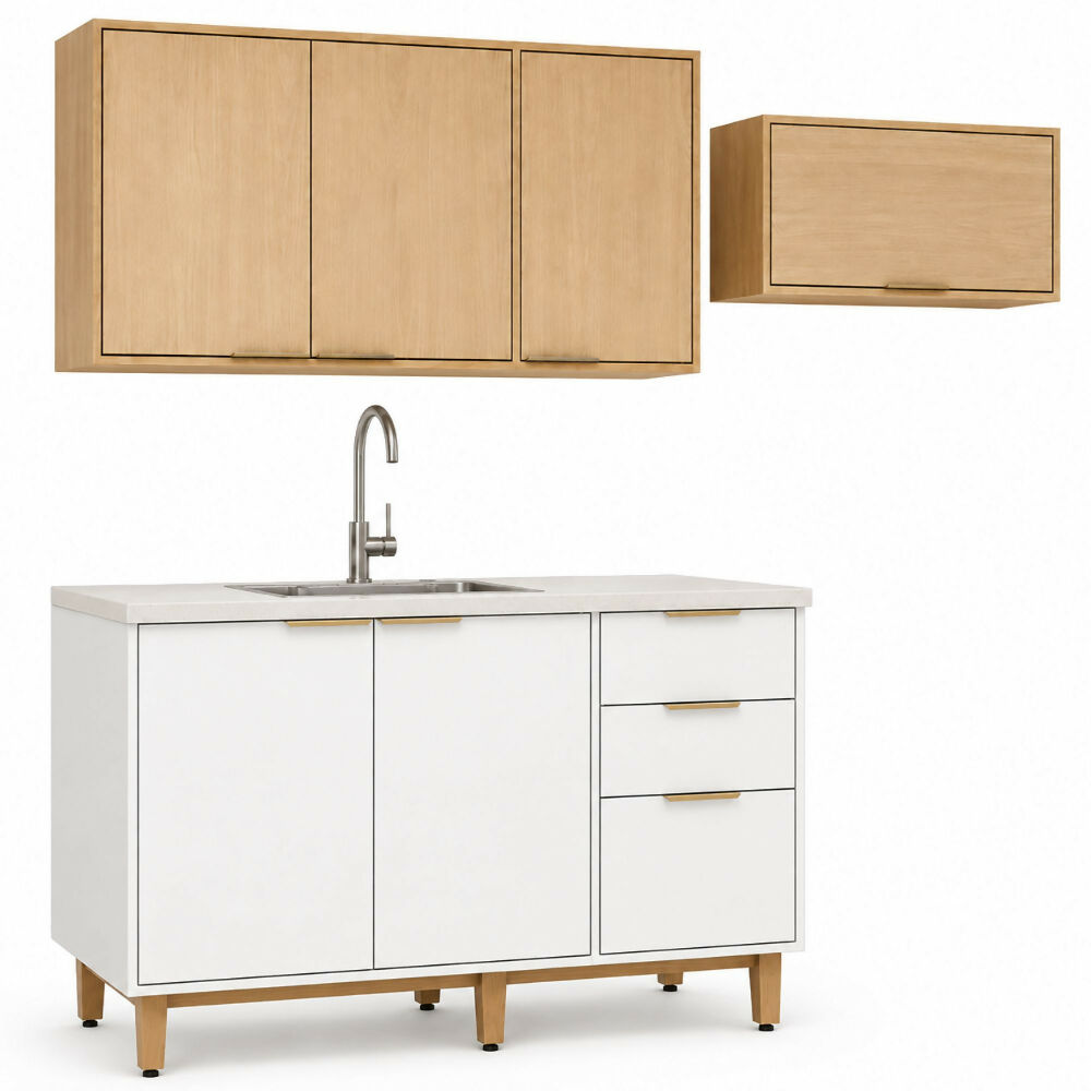 Cocina 200 cm Isabela 7 Puertas 2 Cajones - Almendra/Blanco Apagado