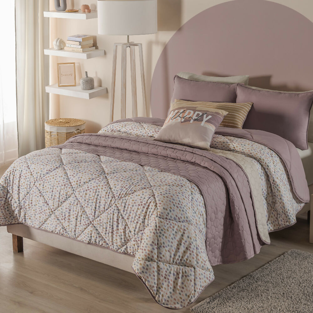 Juego Edredon Pretty, para Cama Doble y Queen, 2 Vistas (Incluye 2 Fundas 2 Cojines 1 Cubrecama)