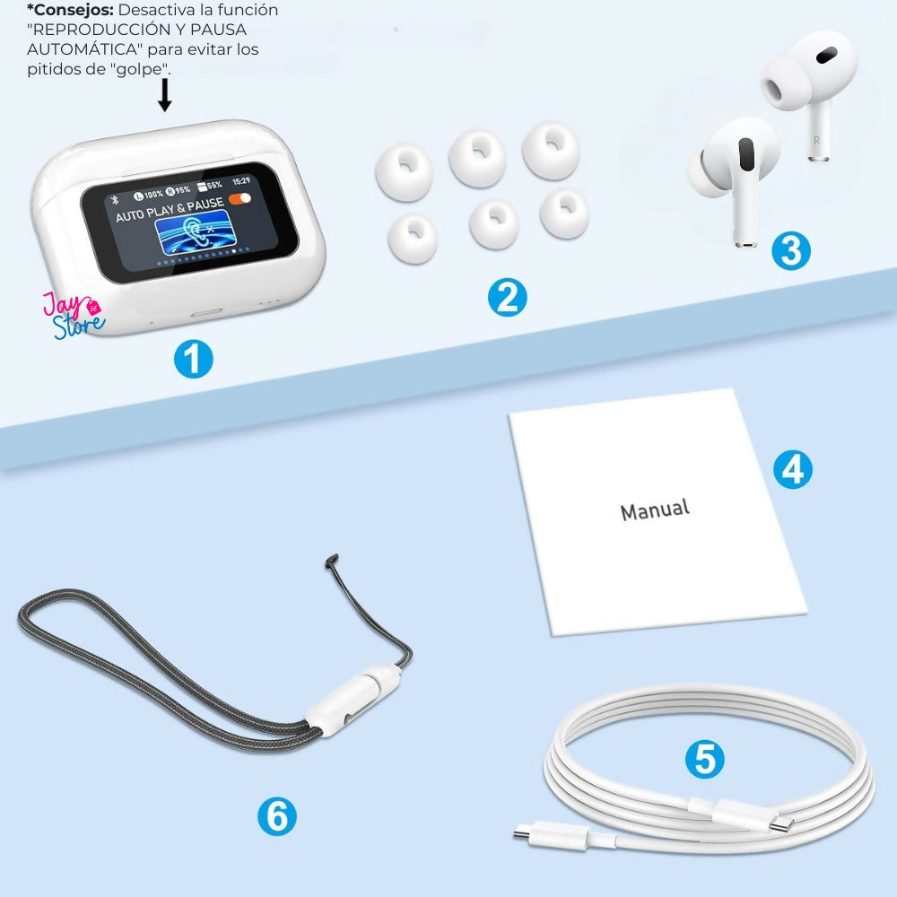 Audífonos Pro 2da Bluetooth Inalámbricos Pantalla Táctil ANC