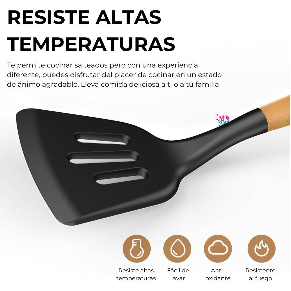 Set 12 Utensilios para Cocina Silicona Resistentes al Calor