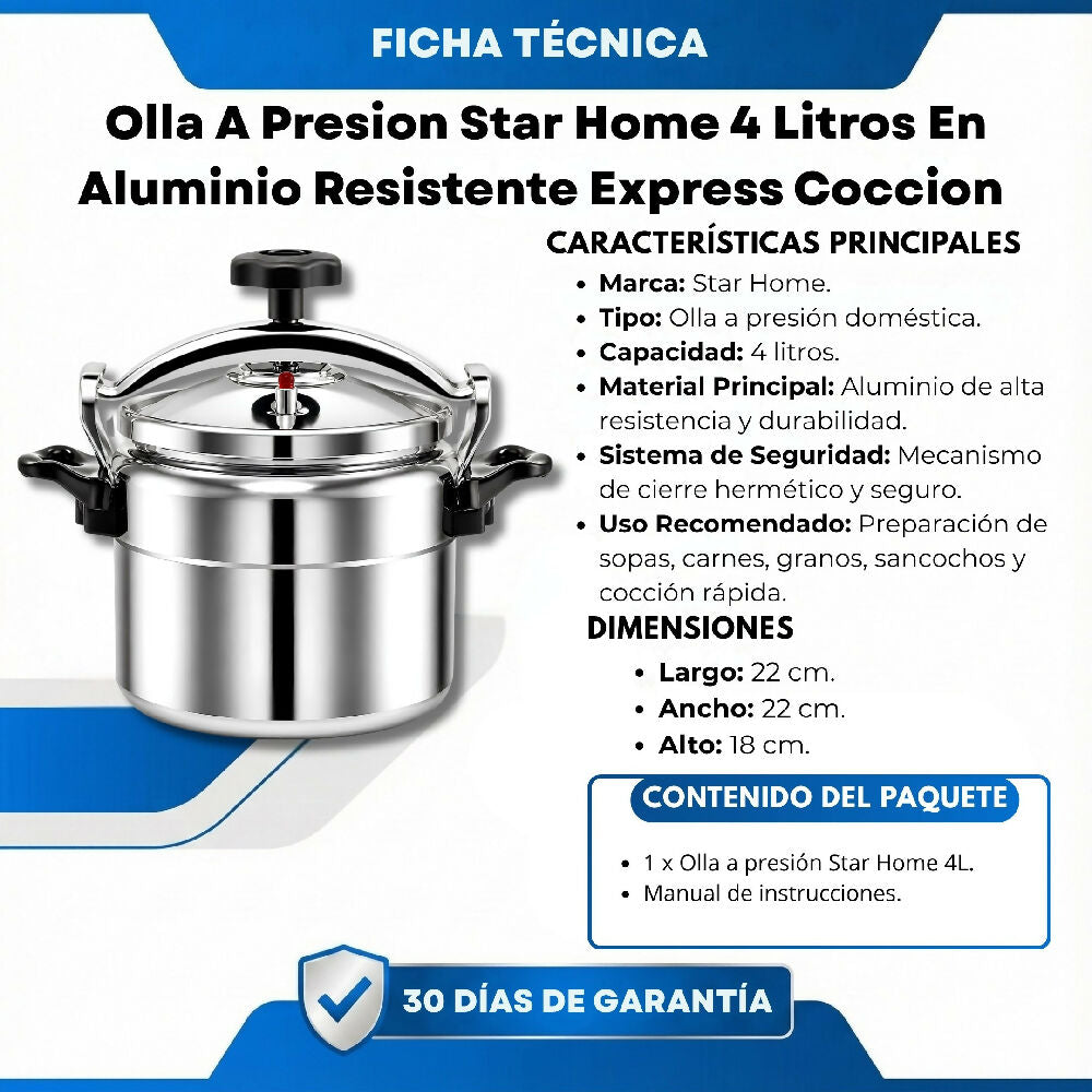 Olla A Presion Star Home 4 Litros En Aluminio Resistente Express Coccion
