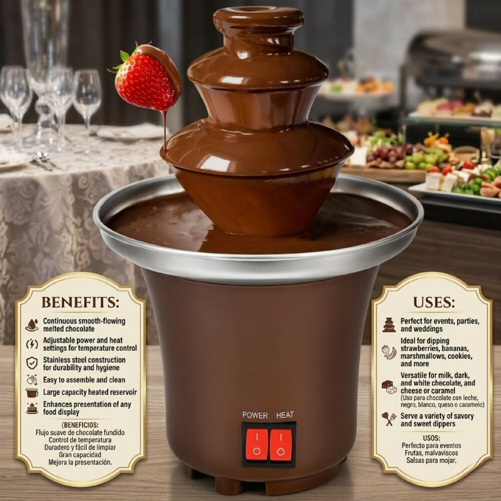 Fuente De Chocolate 3 Niveles Eléctrica De Acero Inoxidable