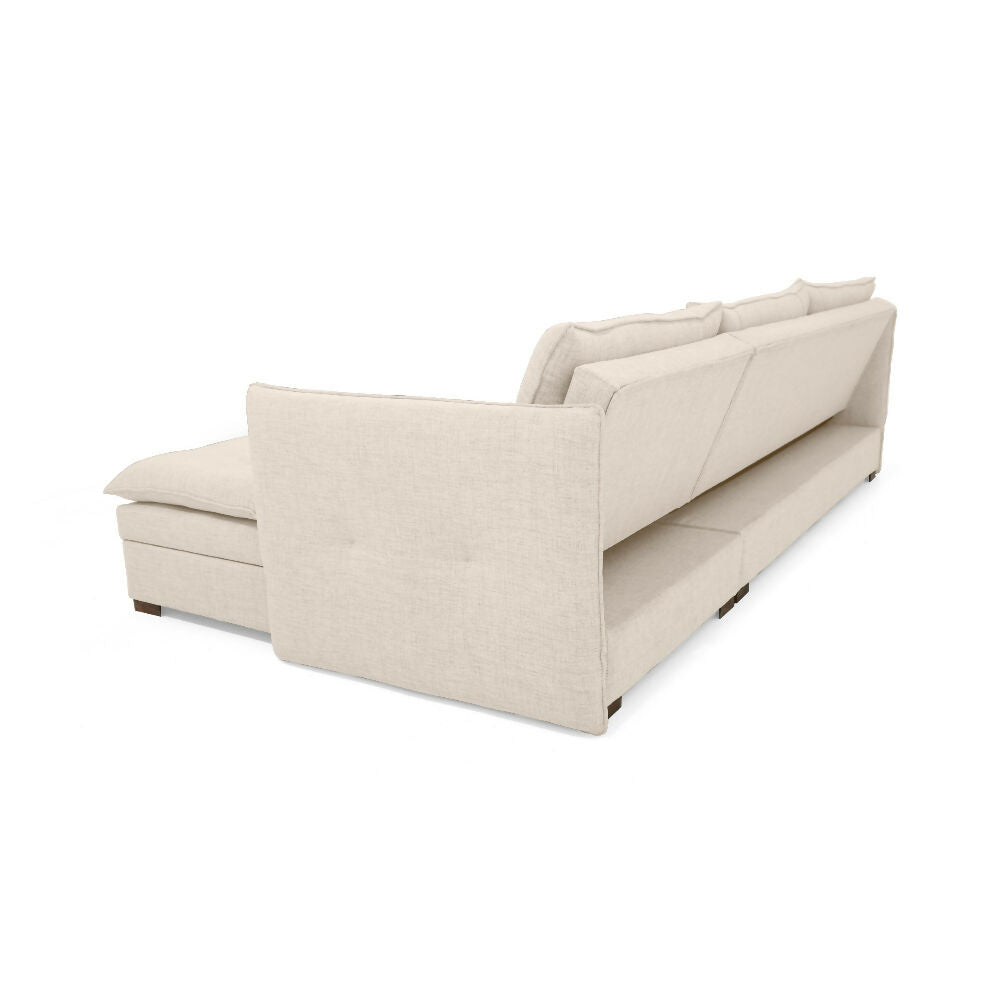 Sofa Cama en L Napoles 269x146x80 Con Baul Izquierdo Tapizado Trigo