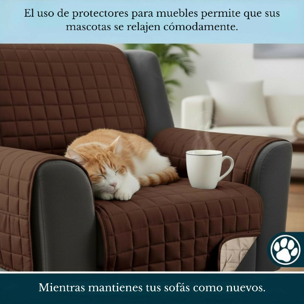 Protector de Sofá 1 Puesto Acolchado Doble Faz Unicolor Café y Camel
